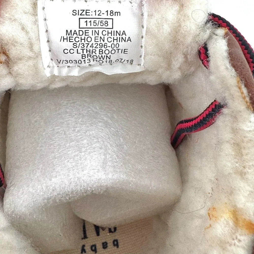 Baby Gap Booties Kids 12-18m Brown Faux Leather Faux Fur Lined Winter Boots